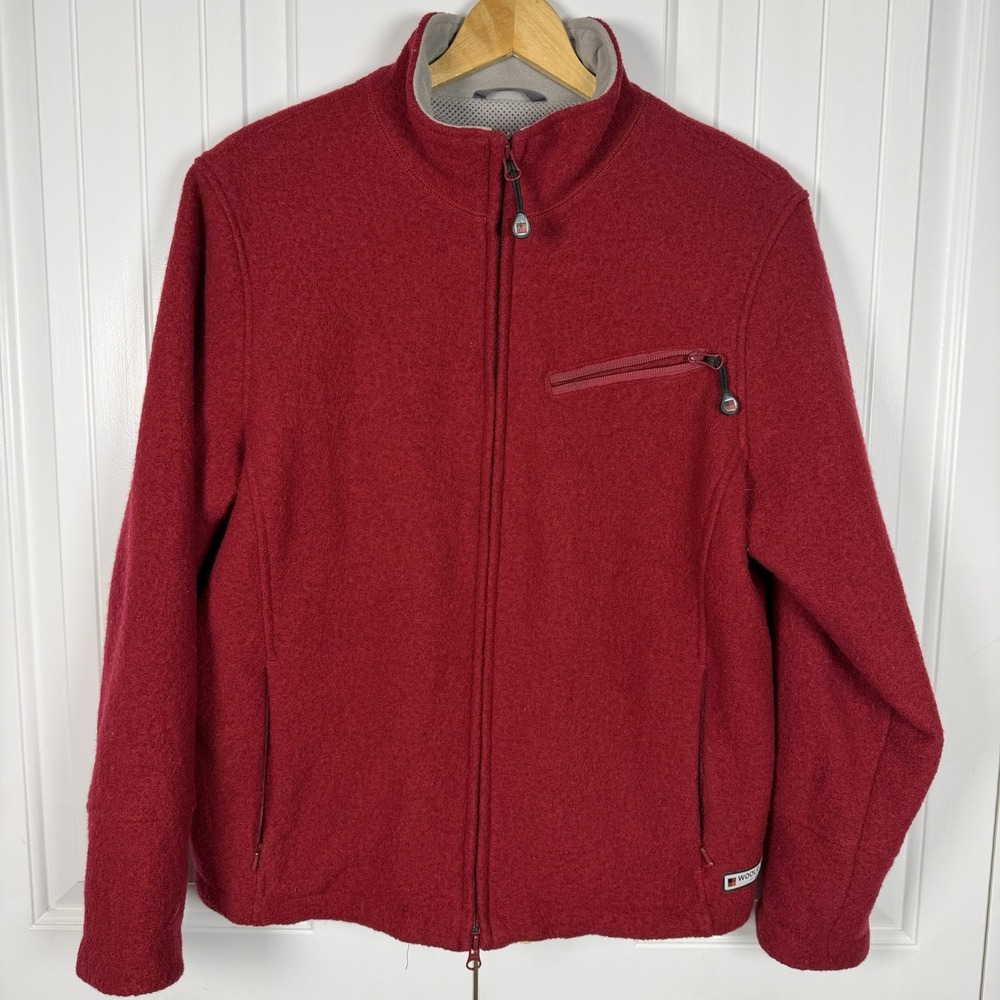 Woolrich Women's Full Zip Mock Neck Ruby Red‎ 100% Wool Jacket Outdoor Large